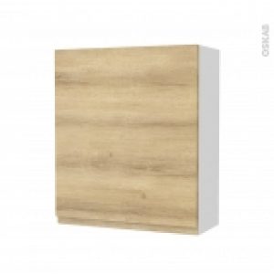 Armoire De Salle De Bains Rangement Haut Ipoma Chene Naturel 1 Porte Cotes Blancs L60 X H70 X P27 Cm