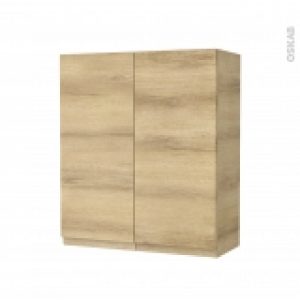 Armoire De Salle De Bains Rangement Haut Ipoma Chene Naturel 2 Portes Cotes Decors L60 X H70 X P27 Cm