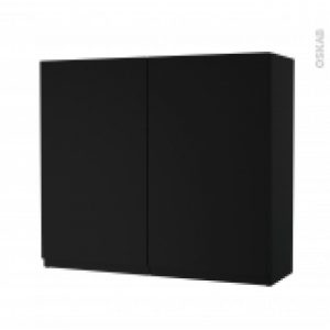 Armoire De Salle De Bains Rangement Haut Ipoma Noir Mat 2 Portes Cotes Decors L80 X H70 X P27 Cm