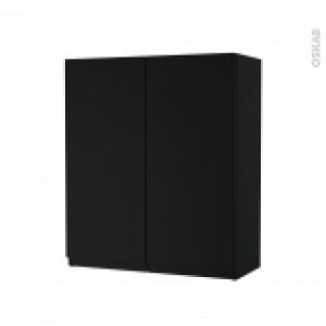 Armoire De Salle De Bains Rangement Haut Ipoma Noir Mat 2 Portes Cotes Decors L60 X H70 X P27 Cm