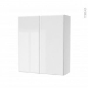 Armoire De Salle De Bains Rangement Haut Iris Blanc 2 Portes Cotes Blancs L60 X H70 X P27 Cm
