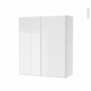 Armoire De Salle De Bains Rangement Haut Iris Blanc 2 Portes Cotes Decors L60 X H70 X P27 Cm