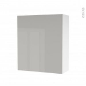 Armoire De Salle De Bains Rangement Haut Ivia Gris 1 Porte Cotes Blancs L60 X H70 X P27 Cm
