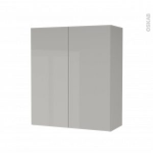 Armoire De Salle De Bains Rangement Haut Ivia Gris 2 Portes Cotes Decors L60 X H70 X P27 Cm