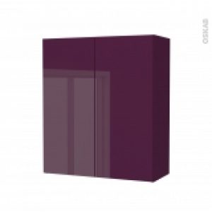 Armoire De Salle De Bains Rangement Haut Keria Aubergine 2 Portes Cotes Decors L60 X H70 X P27 Cm