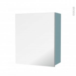 Armoire De Salle De Bains Rangement Haut Keria Bleu 1 Porte Miroir Cotes Decors L60 X H70 X P27 Cm