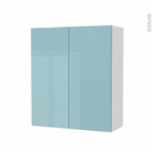 Armoire De Salle De Bains Rangement Haut Keria Bleu 2 Portes Cotes Blancs L60 X H70 X P27 Cm