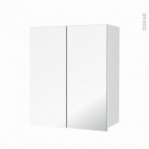 Armoire De Salle De Bains Rangement Haut Static Blanc 2 Portes Miroir Cotes Decors L60 X H70 Xp27 Cm