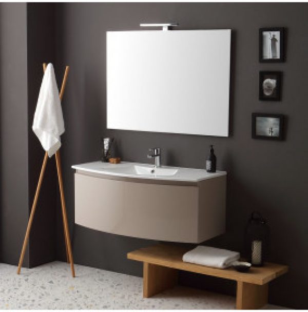 ARMOIRE DE TOILETTE CINTRÉE SUSPENDUE 102CM CAPPUCCINO POLI MIROIR RECTANGULAIRE | SHORE