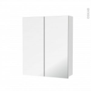 Armoire De Toilette Rangement Haut Bora Blanc 2 Portes Miroir Cotes Decors L60 X H70 X P17 Cm