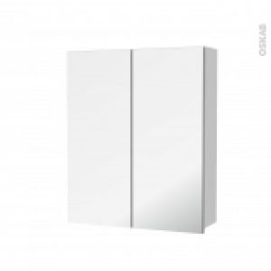 Armoire De Toilette Rangement Haut Ginko Blanc 2 Portes Miroir Cotes Decors L60 X H70 X P17 Cm