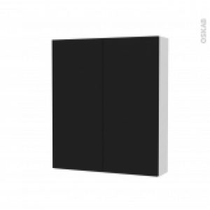 Armoire De Toilette Rangement Haut Ginko Noir 2 Portes Cotes Blancs L60 X H70 X P17 Cm