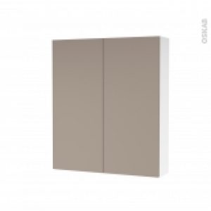 Armoire De Toilette Rangement Haut Ginko Taupe 2 Portes Cotes Blancs L60 X H70 X P17 Cm