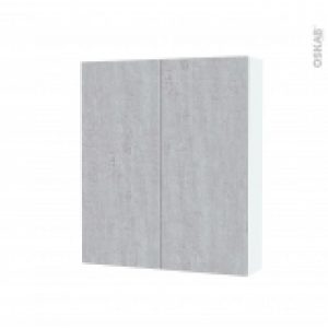 Armoire De Toilette Rangement Haut Hoda Beton 2 Portes Cotes Blancs L60 X H70 X P17 Cm