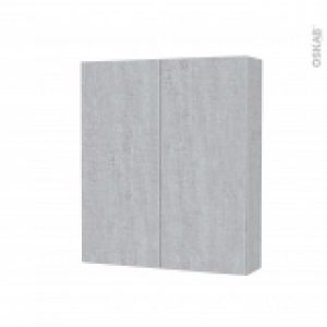 Armoire De Toilette Rangement Haut Hoda Beton 2 Portes Cotes Decors L60 X H70 X P17 Cm