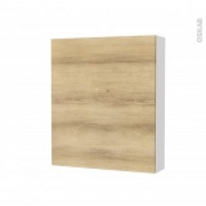 Armoire De Toilette Rangement Haut Hosta Chene Naturel 1 Porte Cotes Blancs L60 X H70 X P17 Cm
