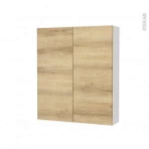 Armoire De Toilette Rangement Haut Hosta Chene Naturel 2 Portes Cotes Blancs L60 X H70 X P17 Cm