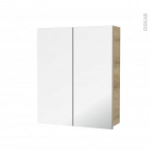Armoire De Toilette Rangement Haut Hosta Chene Naturel 2 Portes Miroir Cotes Decors L60 X H70 X P17 Cm