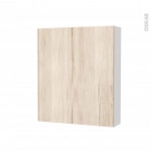 Armoire De Toilette Rangement Haut Ikoro Chene Clair 1 Porte Cotes Blancs L60 X H70 X P17 Cm