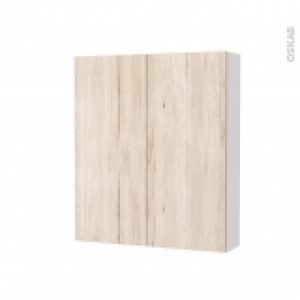 Armoire De Toilette Rangement Haut Ikoro Chene Clair 2 Portes Cotes Blancs L60 X H70 X P17 Cm