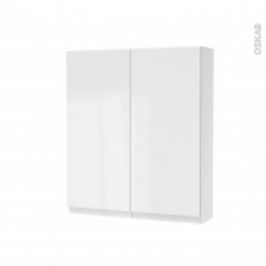 Armoire De Toilette Rangement Haut Ipoma Blanc Brillant 2 Portes Cotes Blancs L60 X H70 X P17 Cm
