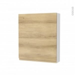 Armoire De Toilette Rangement Haut Ipoma Chene Naturel 1 Porte Cotes Blancs L60 X H70 X P17 Cm