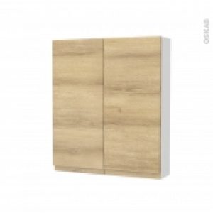 Armoire De Toilette Rangement Haut Ipoma Chene Naturel 2 Portes Cotes Blancs L60 X H70 X P17 Cm