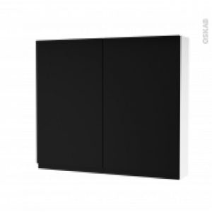 Armoire De Toilette Rangement Haut Ipoma Noir Mat 2 Portes Cotes Blancs L80 X H70 X P17 Cm