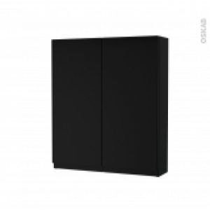 Armoire De Toilette Rangement Haut Ipoma Noir Mat 2 Portes Cotes Decors L60 X H70 X P17 Cm