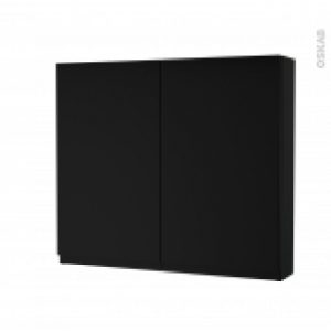Armoire De Toilette Rangement Haut Ipoma Noir Mat 2 Portes Cotes Decors L80 X H70 X P17 Cm