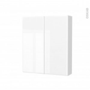 Armoire De Toilette Rangement Haut Iris Blanc 2 Portes Cotes Blancs L60 X H70 X P17 Cm