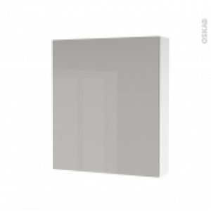 Armoire De Toilette Rangement Haut Ivia Gris 1 Porte Cotes Blancs L60 X H70 X P17 Cm