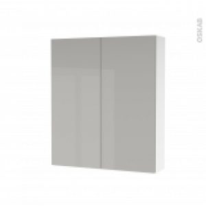 Armoire De Toilette Rangement Haut Ivia Gris 2 Portes Cotes Blancs L60 X H70 X P17 Cm