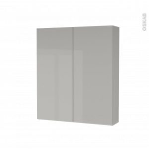 Armoire De Toilette Rangement Haut Ivia Gris 2 Portes Cotes Decors L60 X H70 X P17 Cm