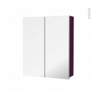 Armoire De Toilette Rangement Haut Keria Aubergine 2 Portes Miroir Cotes Decors L60 X H70 X P17 Cm