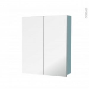 Armoire De Toilette Rangement Haut Keria Bleu 2 Portes Miroir Cotes Decors L60 X H70 X P17 Cm