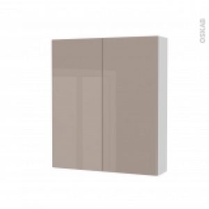 Armoire De Toilette Rangement Haut Keria Moka 2 Portes Cotes Blancs L60 X H70 X P17 Cm