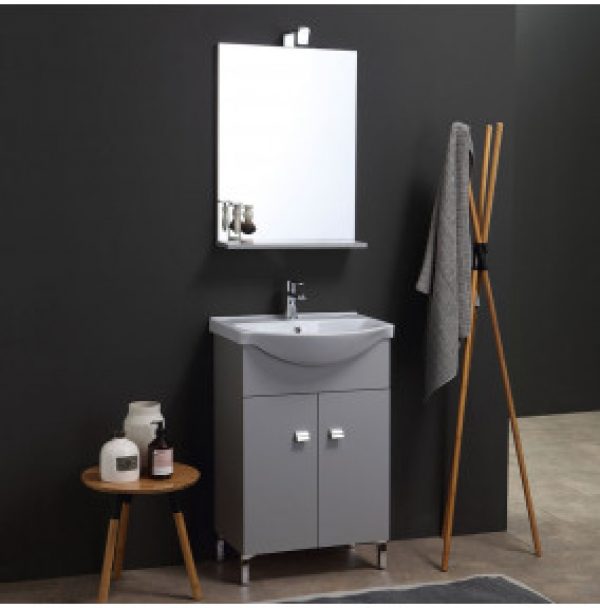 ARMOIRE DE TOILETTE SUR PIED AVEC LAVABO ET MIROIR 56 CM GRIS PASTEL EASY