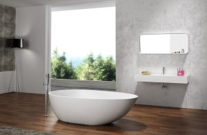 Baignoire îlot en fonte minérale, ovale VELA STONE blanc mat, 180 x 90cm