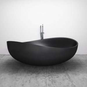 Baignoire îlot en pierre solide, Solide Surface, WAVE noir mat, 180 x 110cm