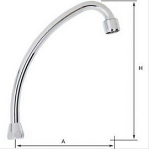 Bec col de cygne à portée plate  Ø18 écrou 3/4 Lg 185 h 215, embout aérateur