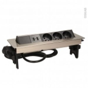 Bloc Prise Rectangulaire Pour Plan De Travail 3 Prises 2 Usb Finition Inox