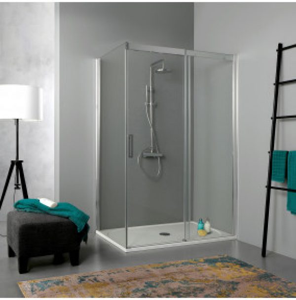 CABINE DE DOUCHE 80×130 ANGULAIRE AVEC PORTE COULISSANTE