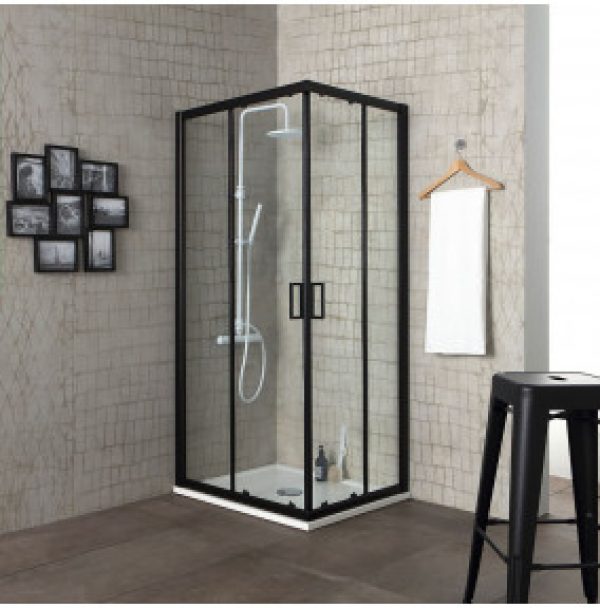 CABINE DE DOUCHE DESIGN 70X70 CADRE NOIR OPAQUE VERRE TREMPÉ MAT 6 MM | CITY