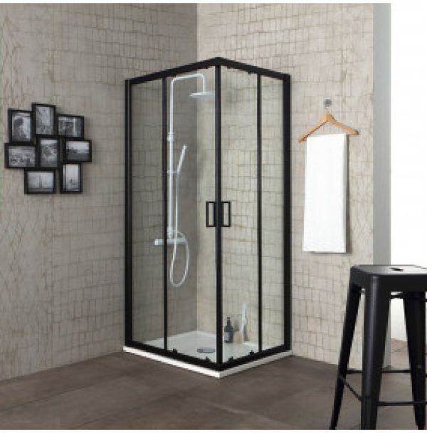 CABINE DOUCHE 90X90 PROFILE NOIR OPAQUE CRISTAL 6MM TRANSPARENT | CITY