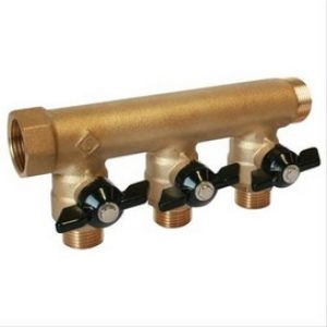 Collecteur laiton avec vannes entrée 20/27 – 2 départs 15/21
