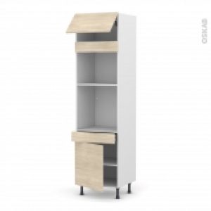 Colonne De Cuisine N1056 Fourmo Encastrable Niche 45 Stilo Noyer Blanchi 1 Abattant 1 Porte 1 Tiroir L60 X H217 X P58 Cm