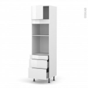 Colonne De Cuisine N1358 Fourmo Encastrable Niche 3638 Bora Blanc 1 Porte 3 Tiroirs L60 X H217 X P58 Cm