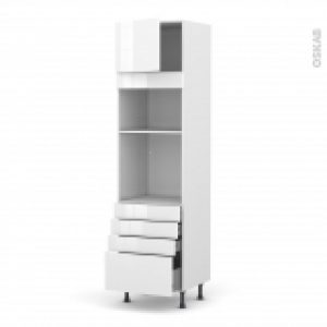 Colonne De Cuisine N1359 Fourmo Encastrable Niche 3638 Bora Blanc 1 Porte 4 Tiroirs L60 X H217 X P58 Cm