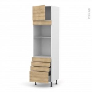 Colonne De Cuisine N1359 Fourmo Encastrable Niche 3638 Hosta Chene Naturel 1 Porte 4 Tiroirs L60 X H217 X P58 Cm